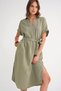 4720 Women's Pleat Detailed Tie-Up V-Neck Muslin Dress Khaki - 4