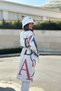 Women's Ecru Lined, Jacket Collar, Waist Belt, Comfortable Fit, Digital Letter Print, Long Stamp Coat - 2