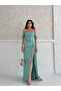 Mint Low Sleeve Sequin Evening Dress - 5