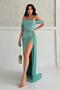 Mint Low Sleeve Sequin Evening Dress