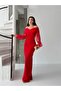 Red Chiffon Sleeve Detail Off Shoulder Mermaid Evening Dress - 3