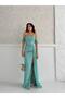 Mint Low Sleeve Sequin Evening Dress - 2