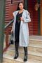Gray Double Breasted Neckline, Hood, Double Pocket, Waist Belt, Long Stamp Coat (No Lining) - 2