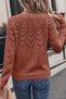 Women's Openwork Patterned Crew Neck Casual Long Sleeve Knit Sweater Cinnamon - 3