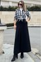 Women's Black Pleat Detail on the Front, A-Line, Zipper Closure on the Back, Long Stem Skirt