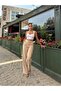 Beige Linen Blend Straight Leg Trousers - 2