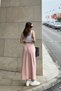Women's Powder Elastic Waist, Comfortable Fit, Long Skirt with Pockets - 4