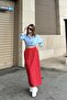 Women's Red Elastic Waist, Comfortable Fit, Long Skirt with Pockets - 5
