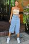 Light Blue Pocket Slit Long Denim Skirt