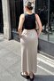 Women's Beige Elastic Waist, Comfortable Fit, Long Skirt with Pockets - 6