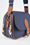 Women's Clover Navy Blue and Tan 4-Pocket Flap Zipper and Snap Closure Shoulder Bag - 6