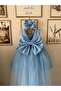 Girl's Evening Dress with Bow and Tail on the Back and Stones - 3