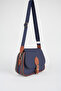 Women's Clover Navy Blue and Tan 4-Pocket Flap Zipper and Snap Closure Shoulder Bag - 3