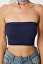 Strapless Ribbed Knitted Bustier Lub0218 Dark Blue - 3