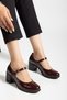 Women's Genuine Leather Strappy Heeled Shoes - Burgundy Patent Leather