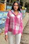 Fuchsia Plaid Print, Soft Texture, Hooded Lumberjack Shirt - 2