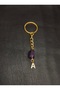 Gold Color Stone a Letter Purple Amethyst Stone Keychain Charm - 4
