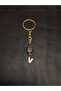 Gold Color Stone V Letter Purple Amethyst Stone Keychain Charm - 4