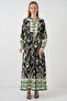 Women's Patterned Long Hijab Dress Black Green 1155 - 3