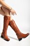 Women's Genuine Leather Bellows Adjustable Buckle Boots - Tile