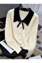 Women's Baby Collar 80's Model Ribbon Button Detailed Knitwear Sweater