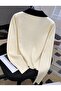 Women's Baby Collar 80's Model Ribbon Button Detailed Knitwear Sweater - 2