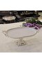 Metal Framed Casting Footed Oval Porcelain Serving Plate 25X15 cm Silver - 3