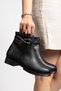 Black Skin Women's Buckle Zippered Comfortable Winter Boots Non-Slip Sole H014