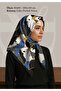 وشاح منقوش بسلسلة باللونين الأزرق والأسود |   90x90 - 100x100 سم |   قماش الساتان اللامع الفاخر