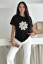 Black Pearl and Sequin Flower Embroidered Cotton T-Shirt - 5