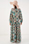 Women's Patterned Long Hijab Dress 2585 - D. Mint - 6