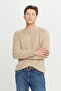 Men's Beige Standard Fit Regular Cut Crew Neck Jacquard Knitwear Sweater - 3