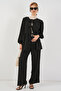 Women's Front Lace-Up Tunic Trousers Double Suit 6744 - Black