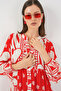 Women's Patterned Long Hijab Dress 2585 - N. Red - 2