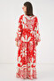 Women's Patterned Long Hijab Dress 2585 - N. Red - 6