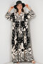 Women's Patterned Long Hijab Dress 2585 - D. Black - 3