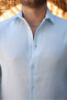 Men's Linen Look Blue Loose Muslin Shirt - 6