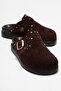 Elvarin Women's Genuine Leather Slippers Brown Suede