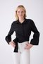 Women's Spanish Sleeve Tie Waist Belted Black Shirt - 5