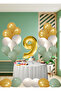 9 Year Old Mildew Green Themed Birthday Set Metallic Gold Sand Beige Mildew Green Balloons Gold Foil Number