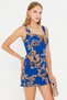 Women's Blue-Beige Square Neck Body Fitting Shorts Mini Dress Arm-25Y001095 - 3