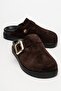 Elnad Women's Genuine Leather Slippers Brown Suede