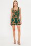 Women's Green-Beige Square Neck Body Fitting Shorts Mini Dress Arm-25Y001095