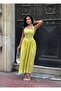 Women's Yellow Halter Neck Gipe Detailed Lined Poplin Fabric Maxi Dress - 2