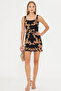Women's Black-Beige Square Neck Bodycon Shorts Mini Dress Arm-25Y001095 - 2
