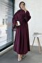 Waist Tie Bat Sleeve Dress - Burgundy - 7