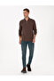 Dark Brown Slim Fit Non-Curling Zippered Polo Collar Basic Pique Sweatshirt 50314046-Vr084 - 4