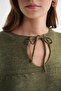 6950 Women's Collar Lace-Up Pleated Knitwear Sweater Khaki - 6