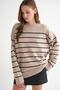 6944 Women's Loose Soft Textured Striped Knitwear Sweater Beige - 3