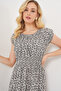 Women's Collar Gathered Dress Black 1176 - 2